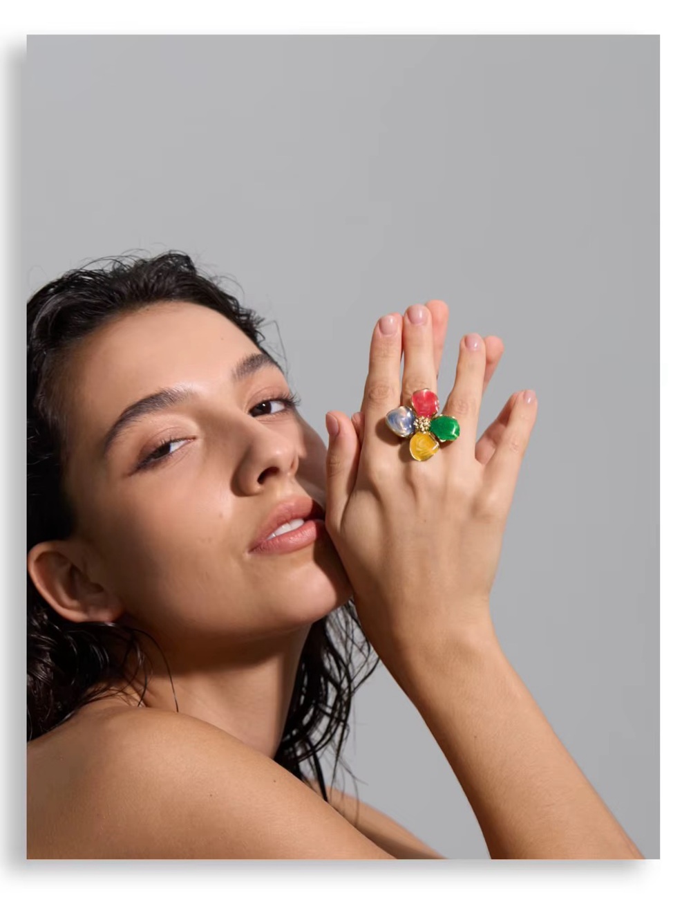 Multi-Color Cluster Stone Statement Ring - Gold - Picture 5 of 5